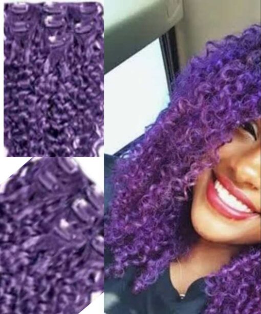 clip in hair extensions-purple long curly(3)