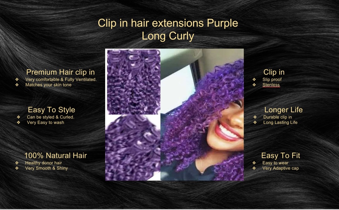clip in hair extensions -purple long curly5