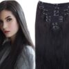 clip in natural human hair extension long black straight 1