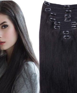 clip in natural human hair extension-long black straight 1