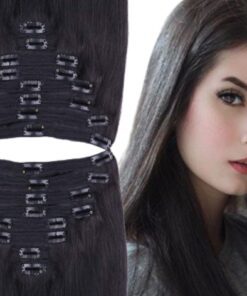 clip in natural human hair extension long black straight 2