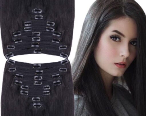clip in natural human hair extension long black straight 2