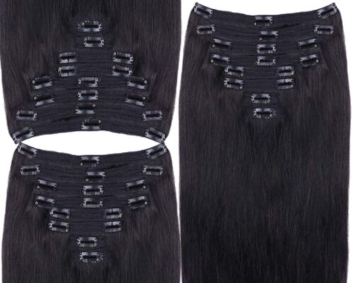 clip in natural human hair extension-long black straight 3