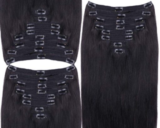 clip in natural human hair extension long black straight 3