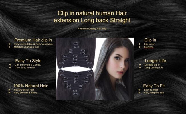 clip in natural human hair extension long black straight5