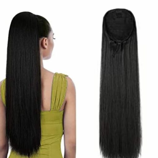 clip in ponytail extension black straight1