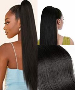 clip in ponytail extension black straight2