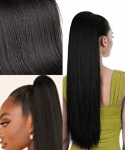 clip in ponytail extension black straight3
