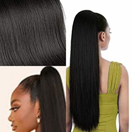clip in ponytail extension black straight3