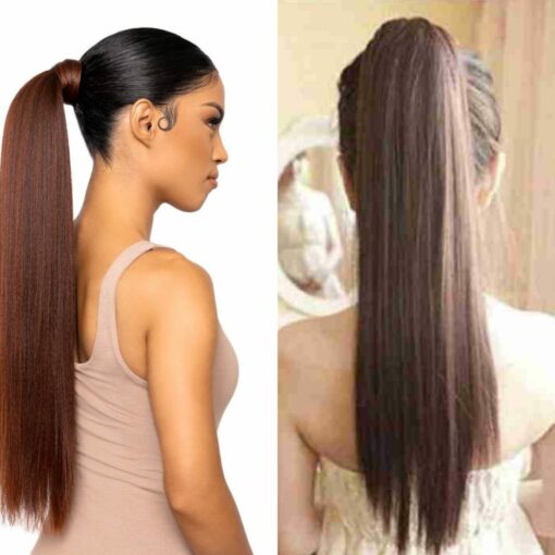 clip in ponytail extension-brown straight1