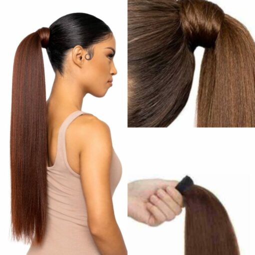 clip in ponytail extension-brown straight2