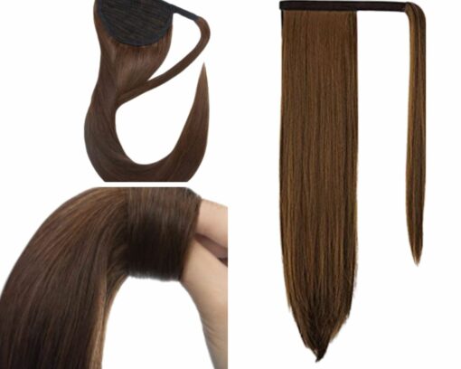 clip in ponytail extension long brown 3