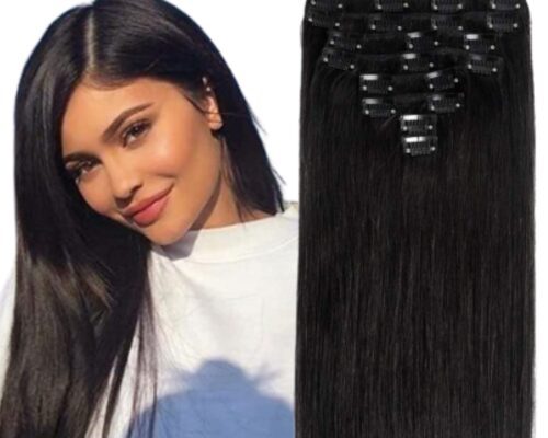 halo clip in hair extension-black long straight 1