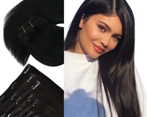 halo clip in hair extension black long straight 2