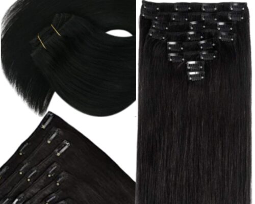 halo clip in hair extension-black long straight 3