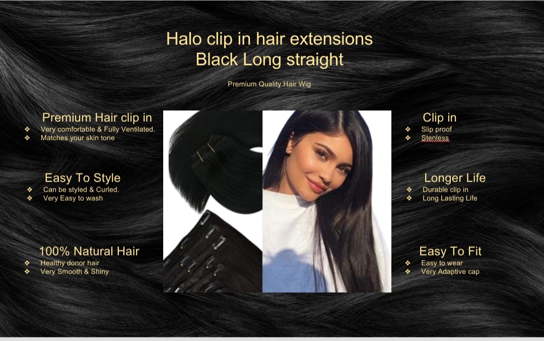halo clip in hair extension-black long straight5