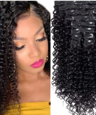 kinky curly clip in hair extension-black 1
