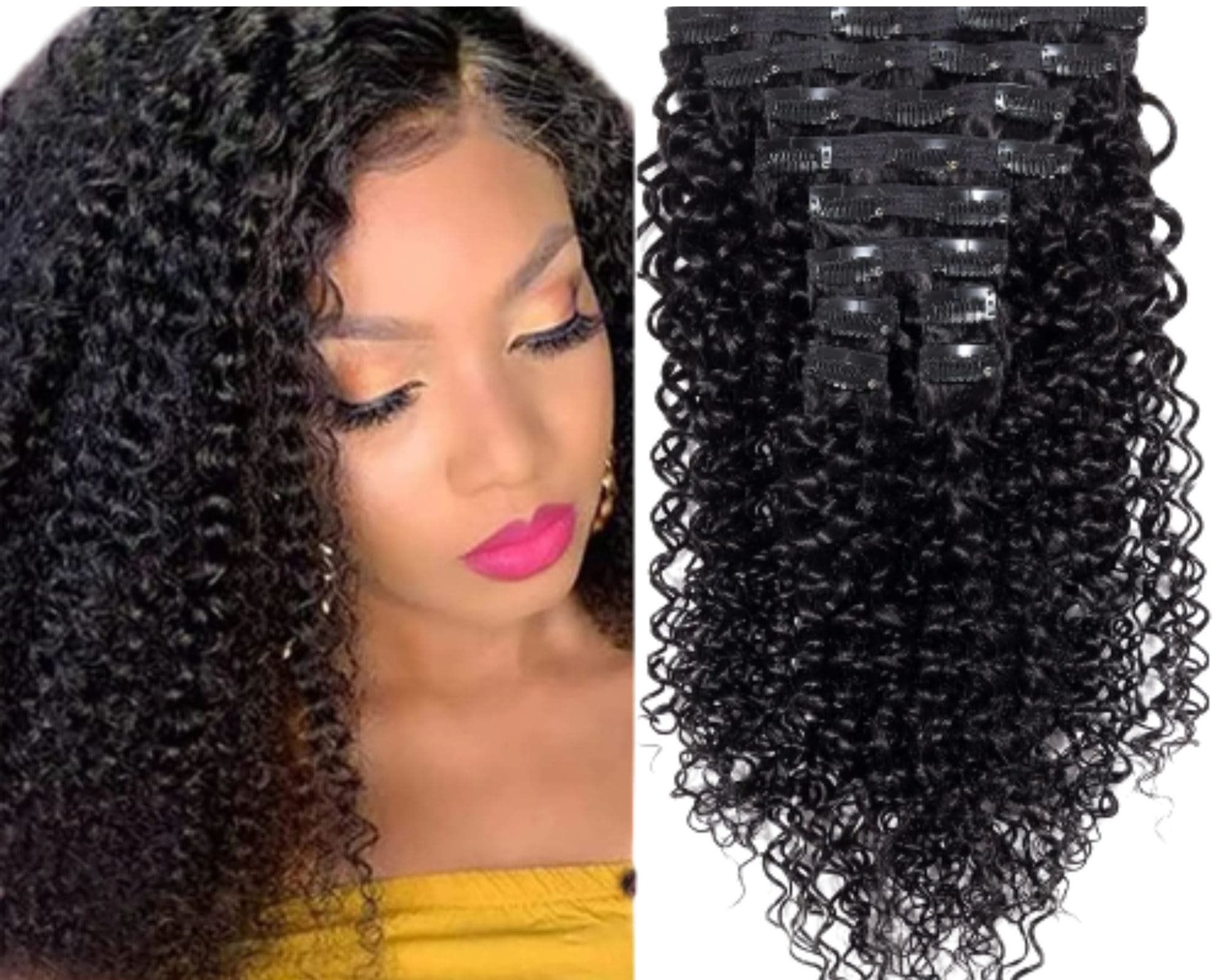 kinky curly clip in hair extension-black 1