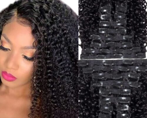 kinky curly clip in hair extension-black 2