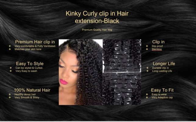 kinky curly clip in hair extension black5