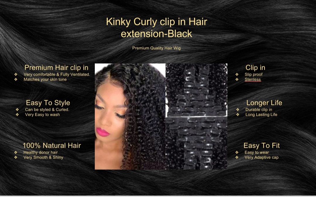 kinky curly clip in hair extension-black5