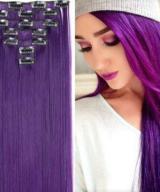 purple clip in hair extensions-long straight(1)