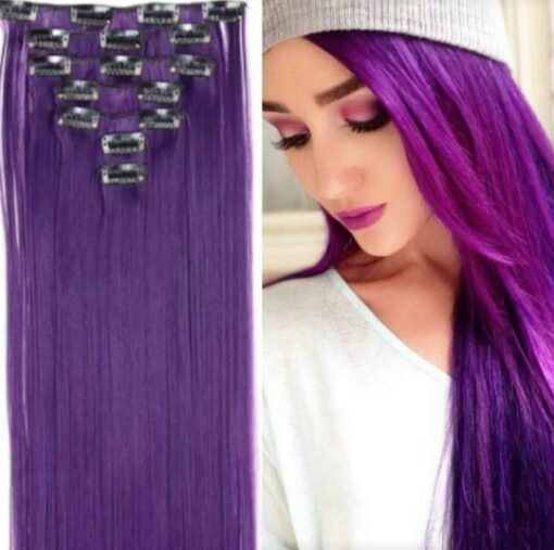 purple clip in hair extensions-long straight(1)