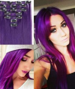 purple clip in hair extensions long straight2