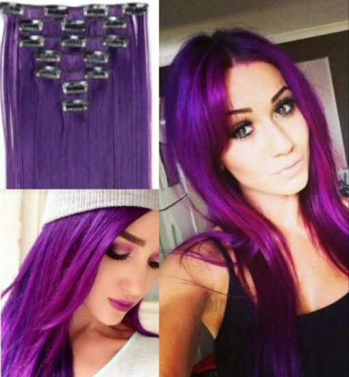 purple clip in hair extensions-long straight(2)