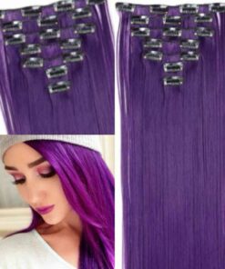 purple clip in hair extensions long straight3