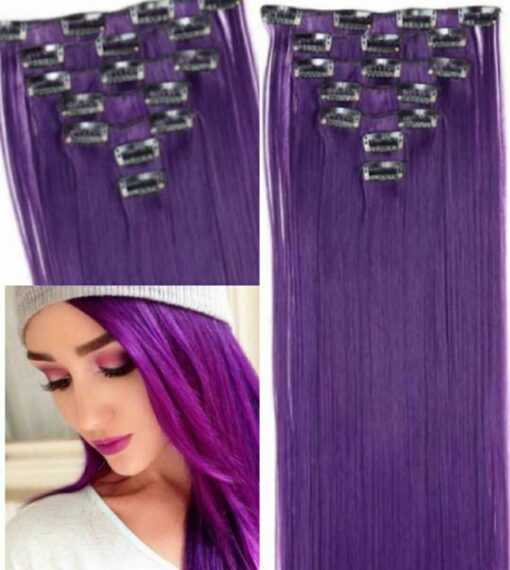 purple clip in hair extensions long straight3