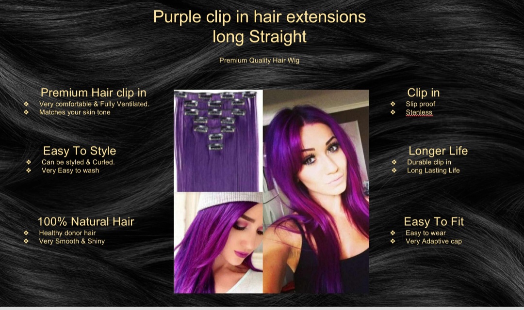 purple clip in hair extensions-long straight5