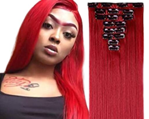 red clip in hair extension straight long 1