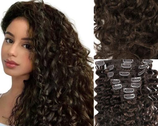remy clip in hair extension curly long 2