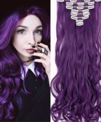 remy hair extensions clip in-purple long wavy(1)