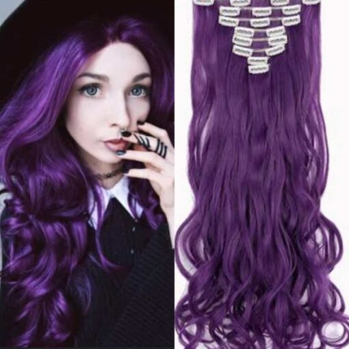 remy hair extensions clip in-purple long wavy(1)