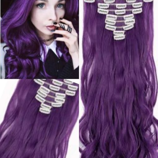 remy hair extensions clip in-purple long wavy(2)