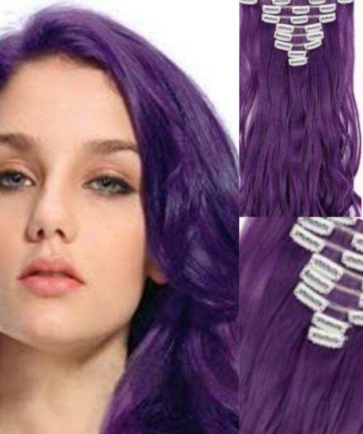 remy hair extensions clip in-purple long wavy(3)