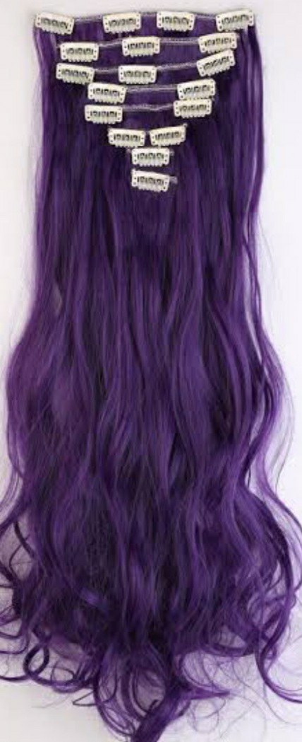 remy hair extensions clip in-purple long wavy(4)