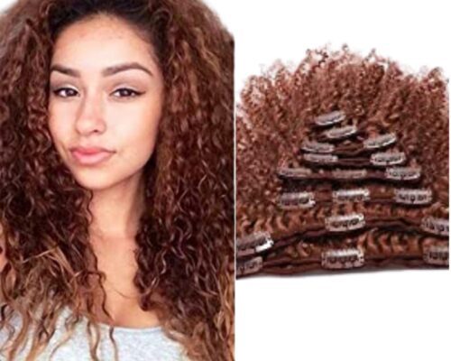 short clip in hair extension-curly brown 1