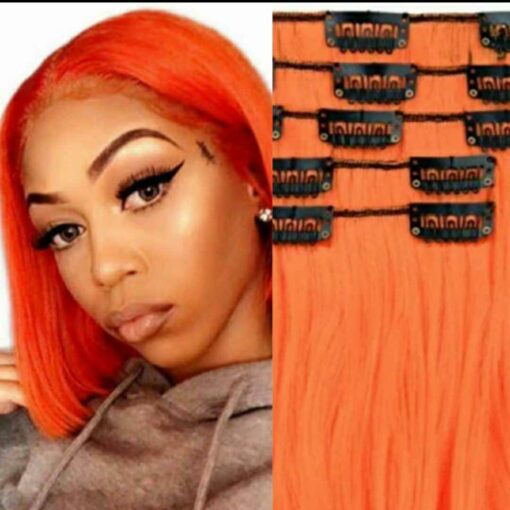 short hair extensions clip in-orange straight(1)