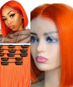 short hair extensions clip in orange straight3