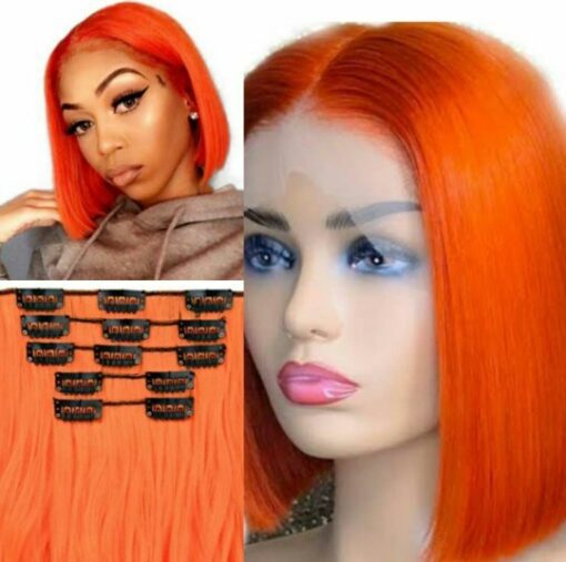 short hair extensions clip in orange straight3