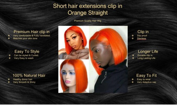 short hair extensions clip in orange straight5