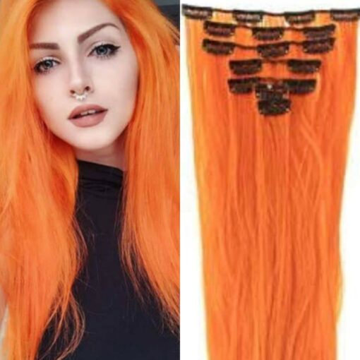 straight clip in hair extensions-orange long(1)