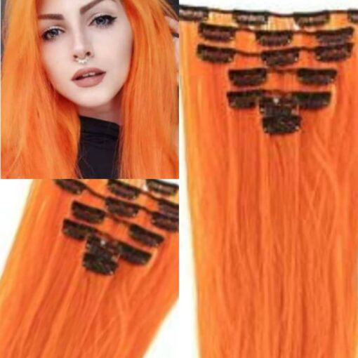 straight clip in hair extensions orange long2
