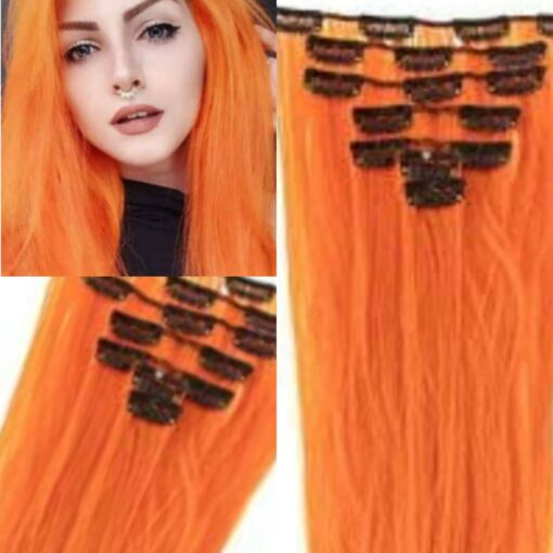 straight clip in hair extensions-orange long(2)