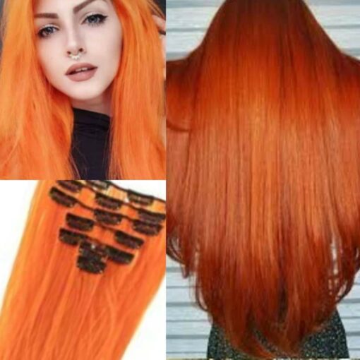 straight clip in hair extensions orange long3