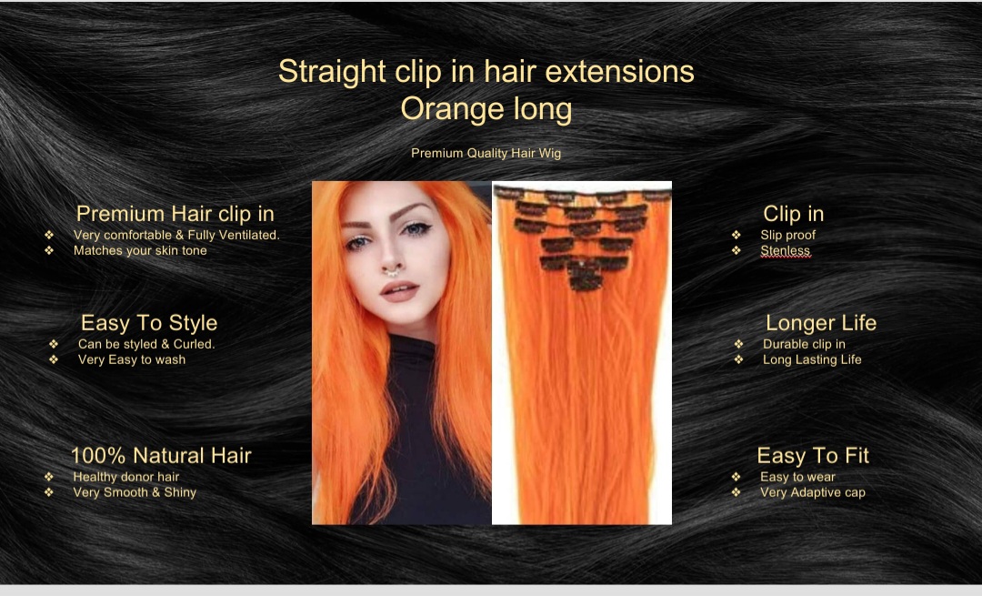 straight clip in hair extensions-orange long5