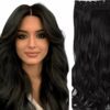 wavy clip in hair extension long black 1